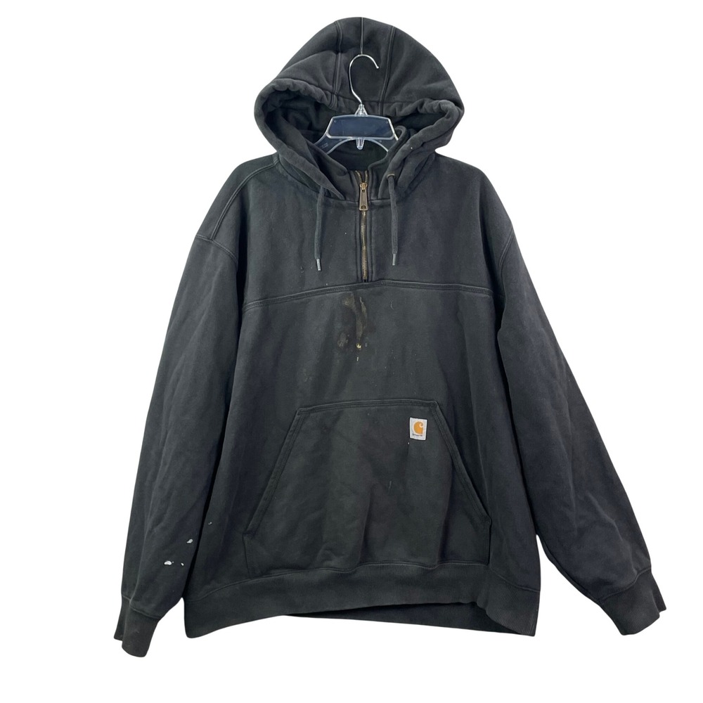Carhartt Quarter Zip Hoodie Mens 2XL Black Rain Defender Original Fit Workwear
